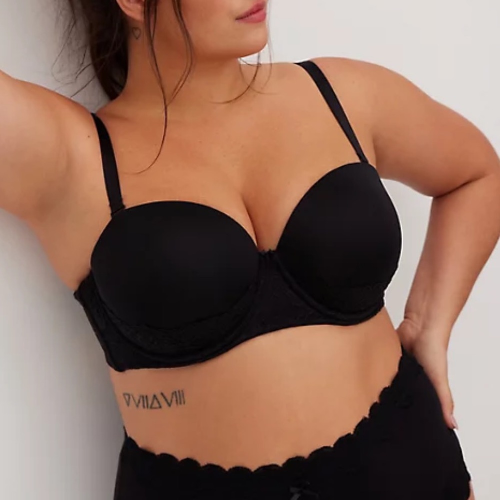 Torrid Push-Up Multiway Strapless Bra - Microfiber & Lace Black 48C